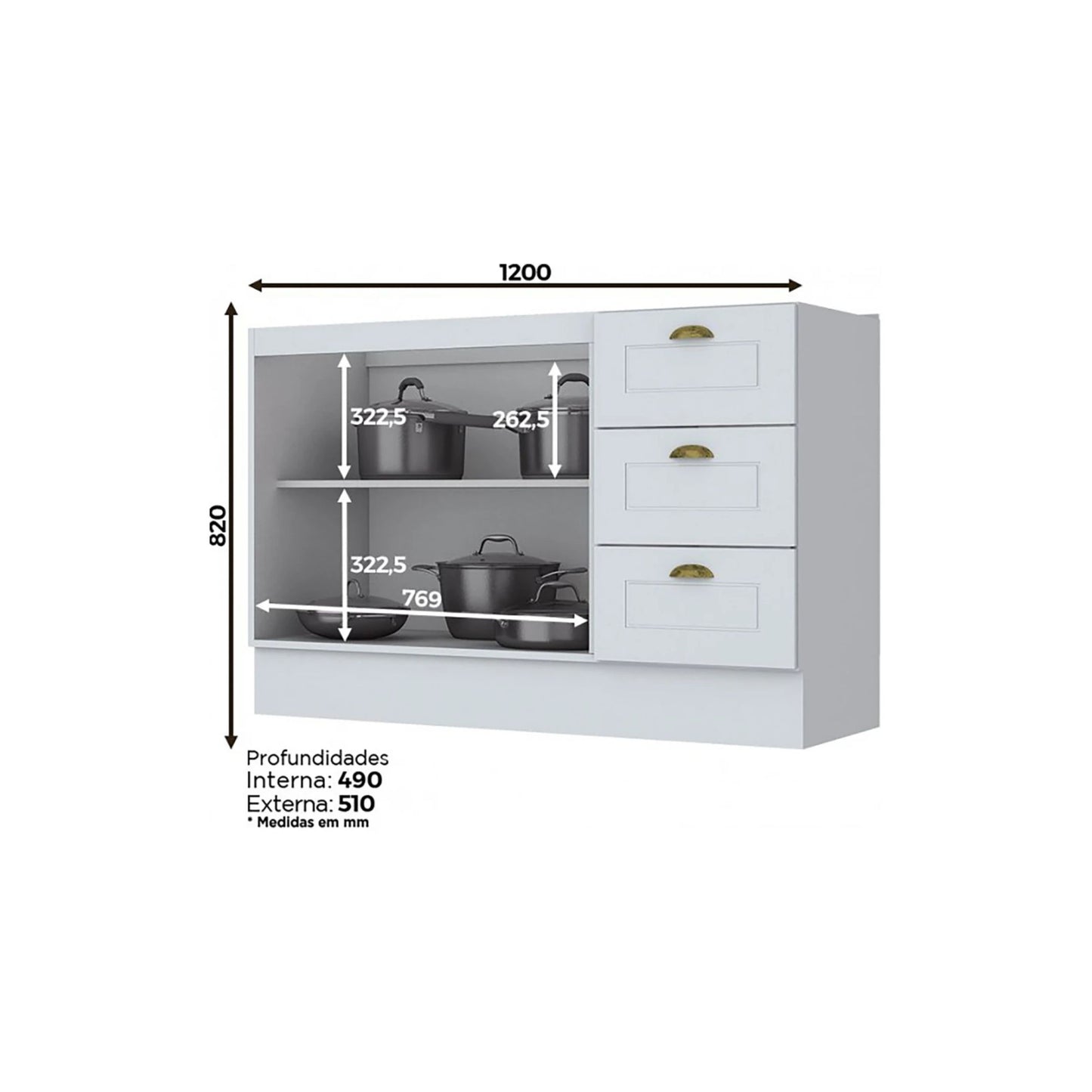 Bajo mesada 2 puertas y 3 cajones AMERICANA - BLANCO