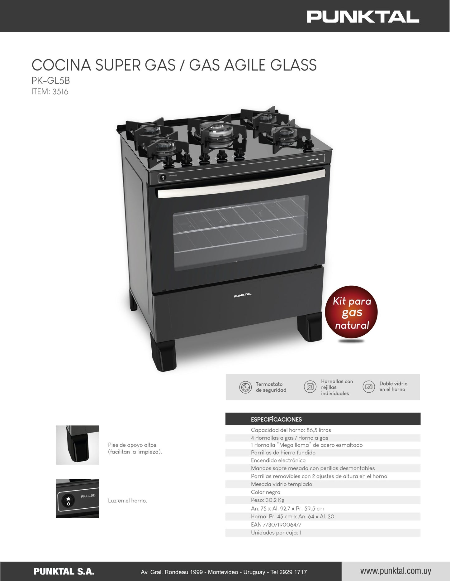 Cocina Punktal a gas GL5 PK-GL5B