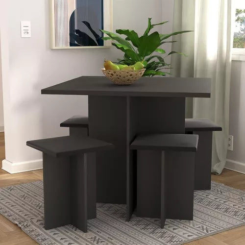 Juego de comedor 4 banquetas MDF negro 4507