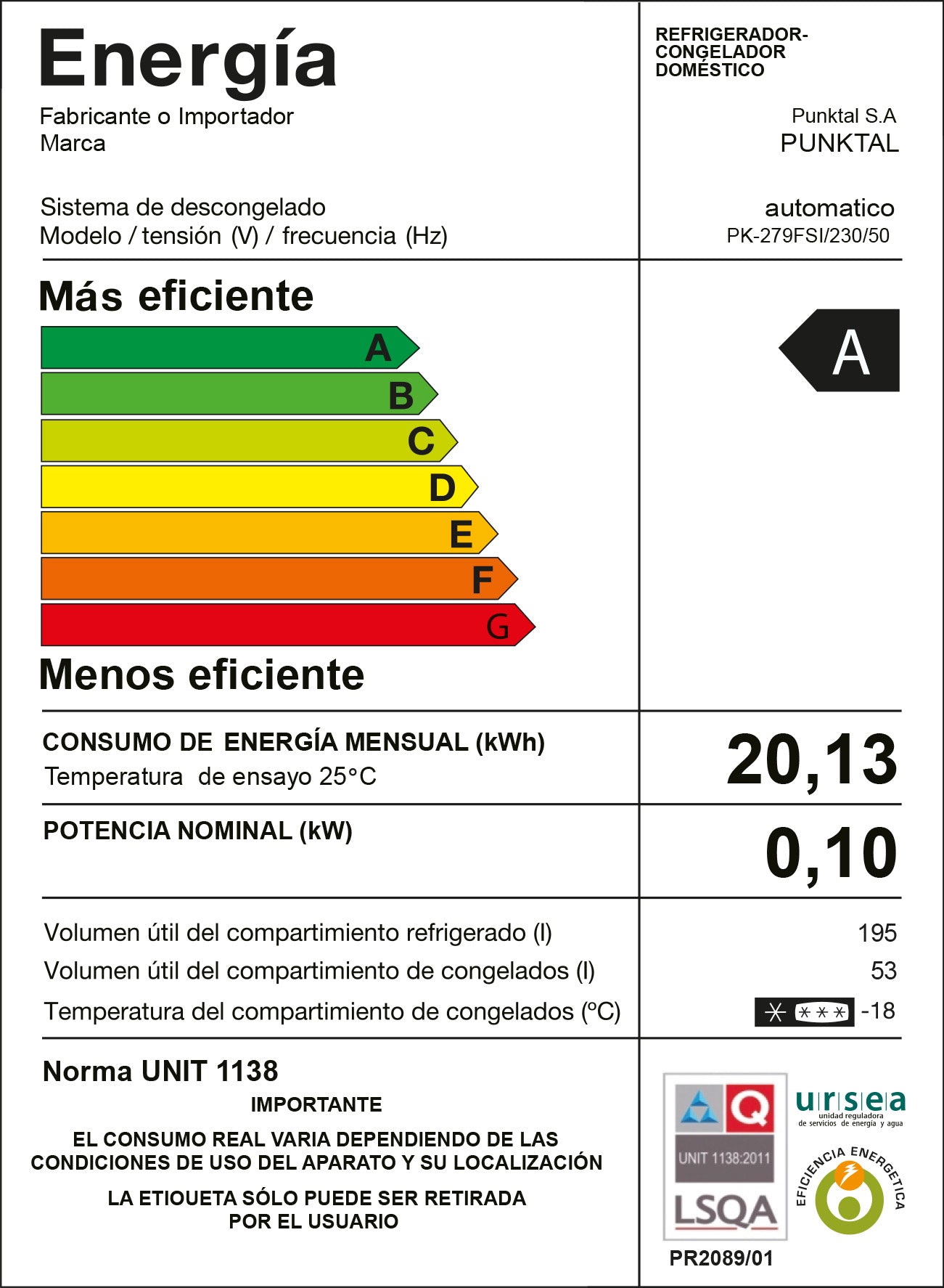 Heladera Punktal 250L Pk-279