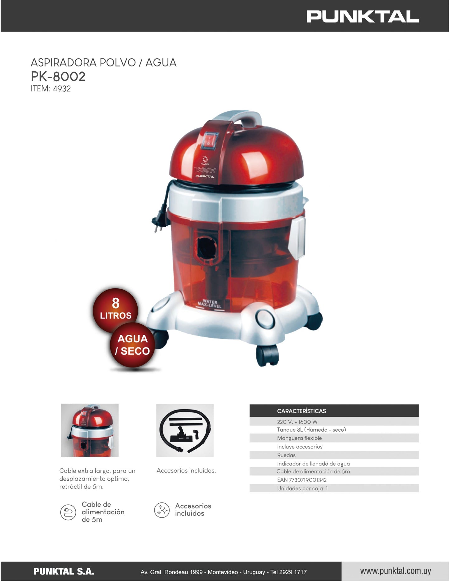 Aspiradora Punktal Polvo/Agua PK-8002