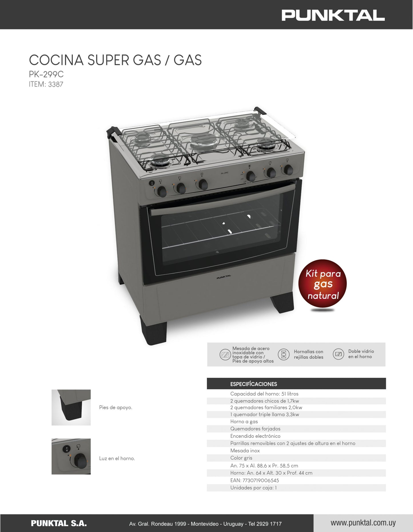 Cocina a gas Punktal PK-299C