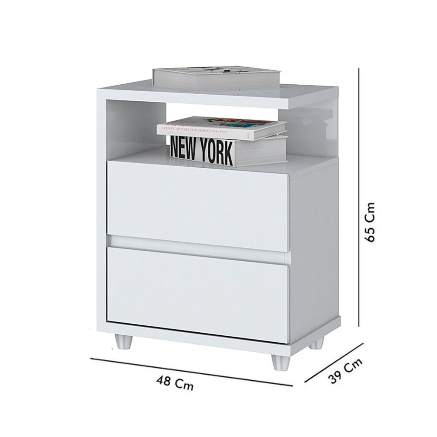 Mesa de luz 2 cajones y espacio AMERICANA - BLANCO