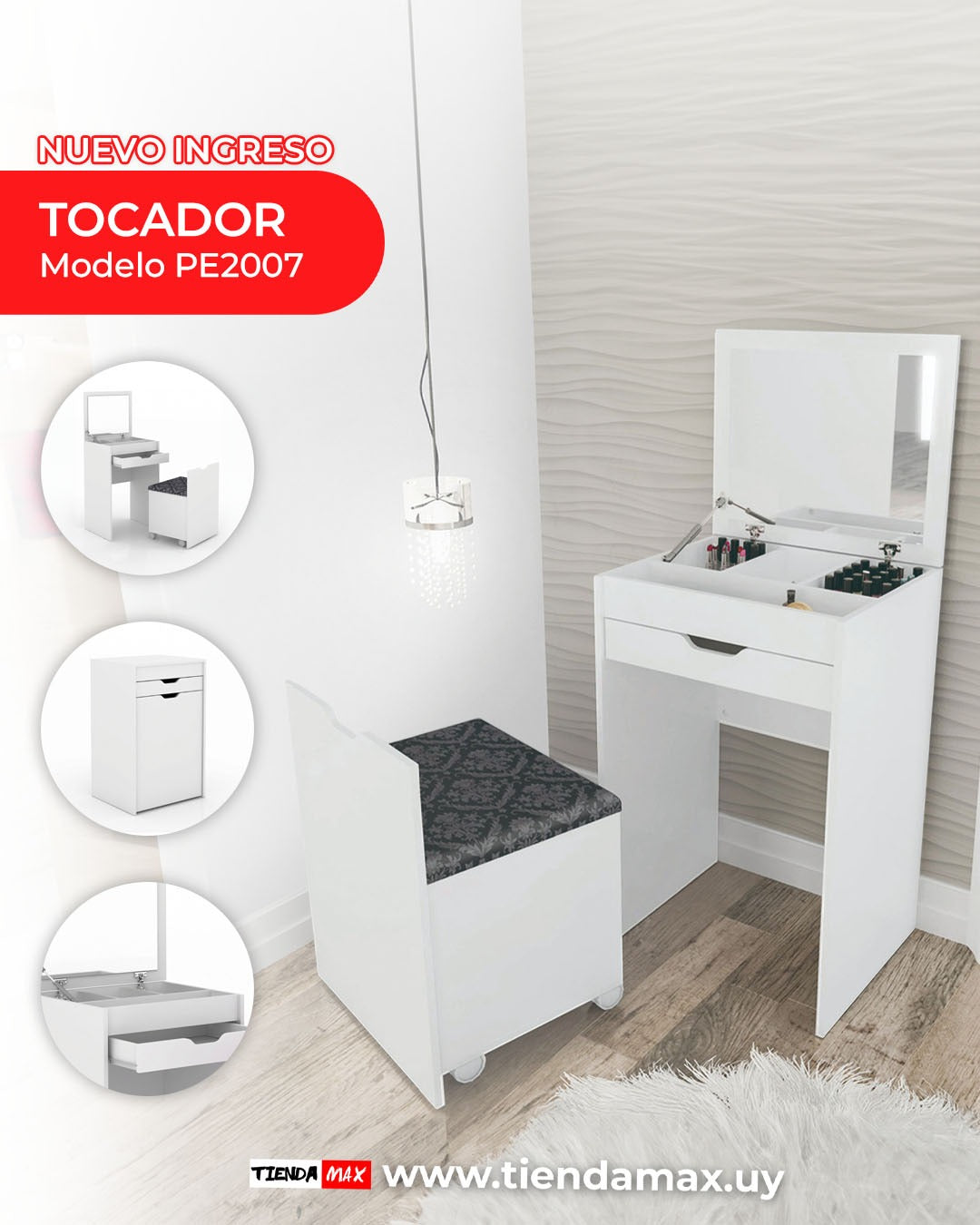 Tocador con banco Rosado/Blanco - PE-2007/408