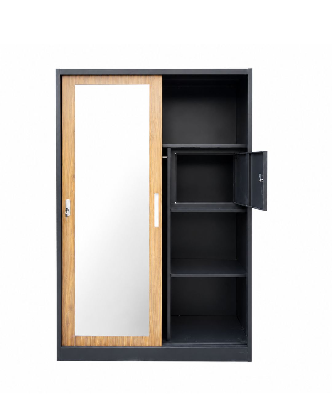 Ropero de metal con 2 puertas corredizas TL-347 - NEGRO/MARRÓN