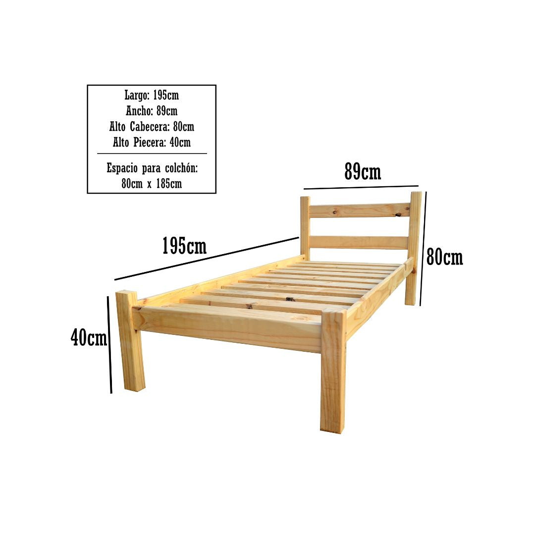Cama 1 plaza de pino - SIN LUSTRE
