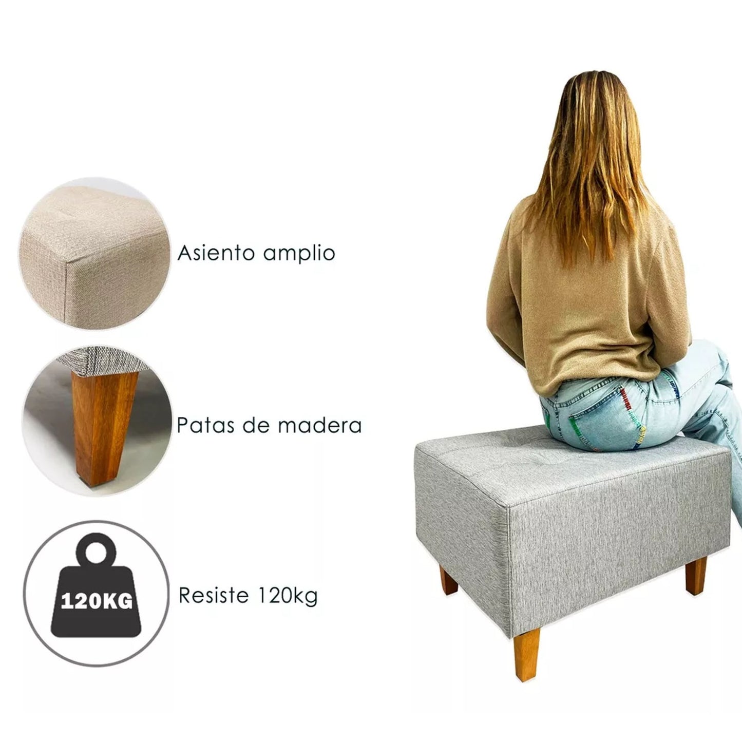 Puff rectangular en tela - GRIS