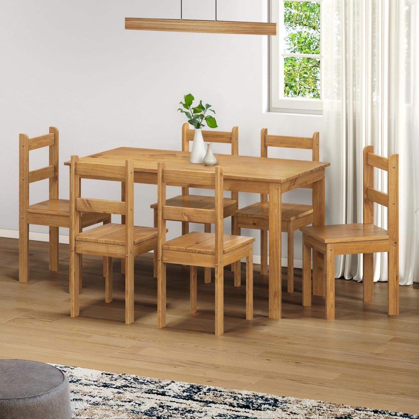 Juego de comedor madera lustrado 6 sillas APA-6 - NOGUEIRA