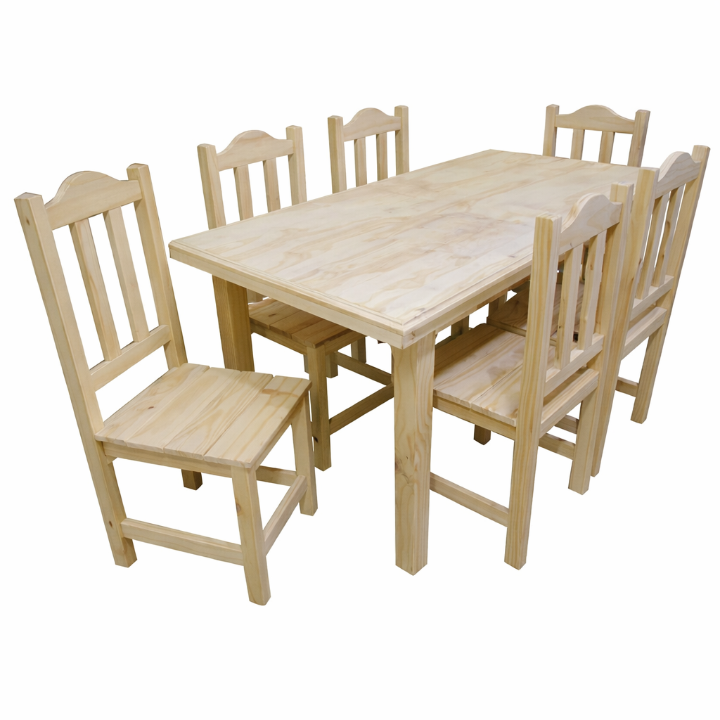 Juego de comedor 6 sillas madera de pino - SIN LUSTRE