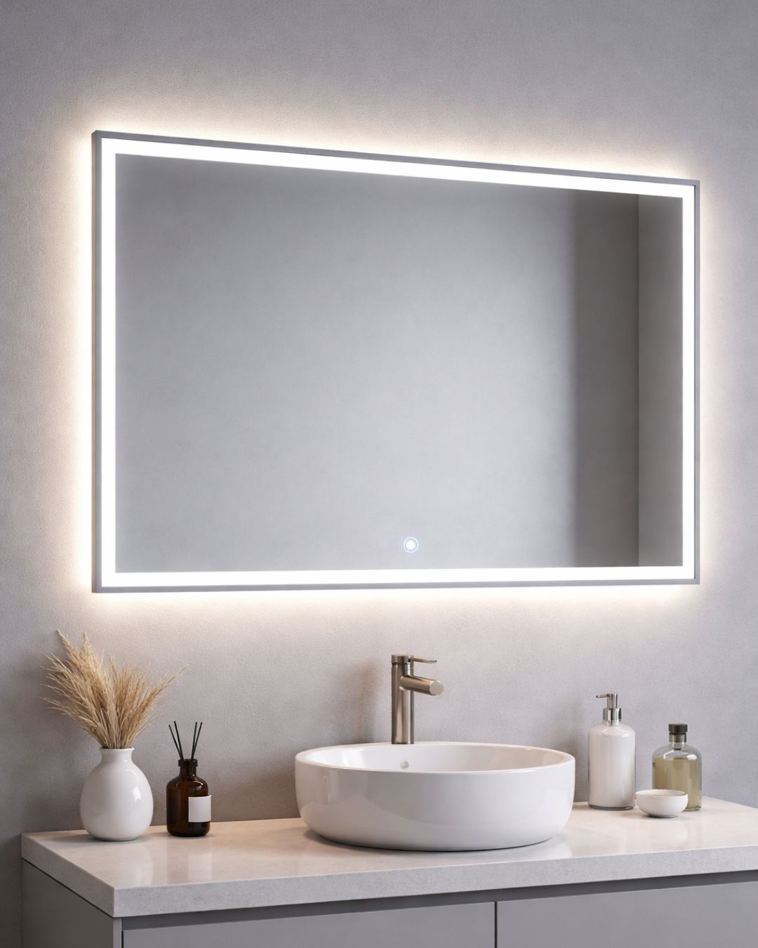 Espejo de pared rectangular - 80 x 60 cm LED y desempañador