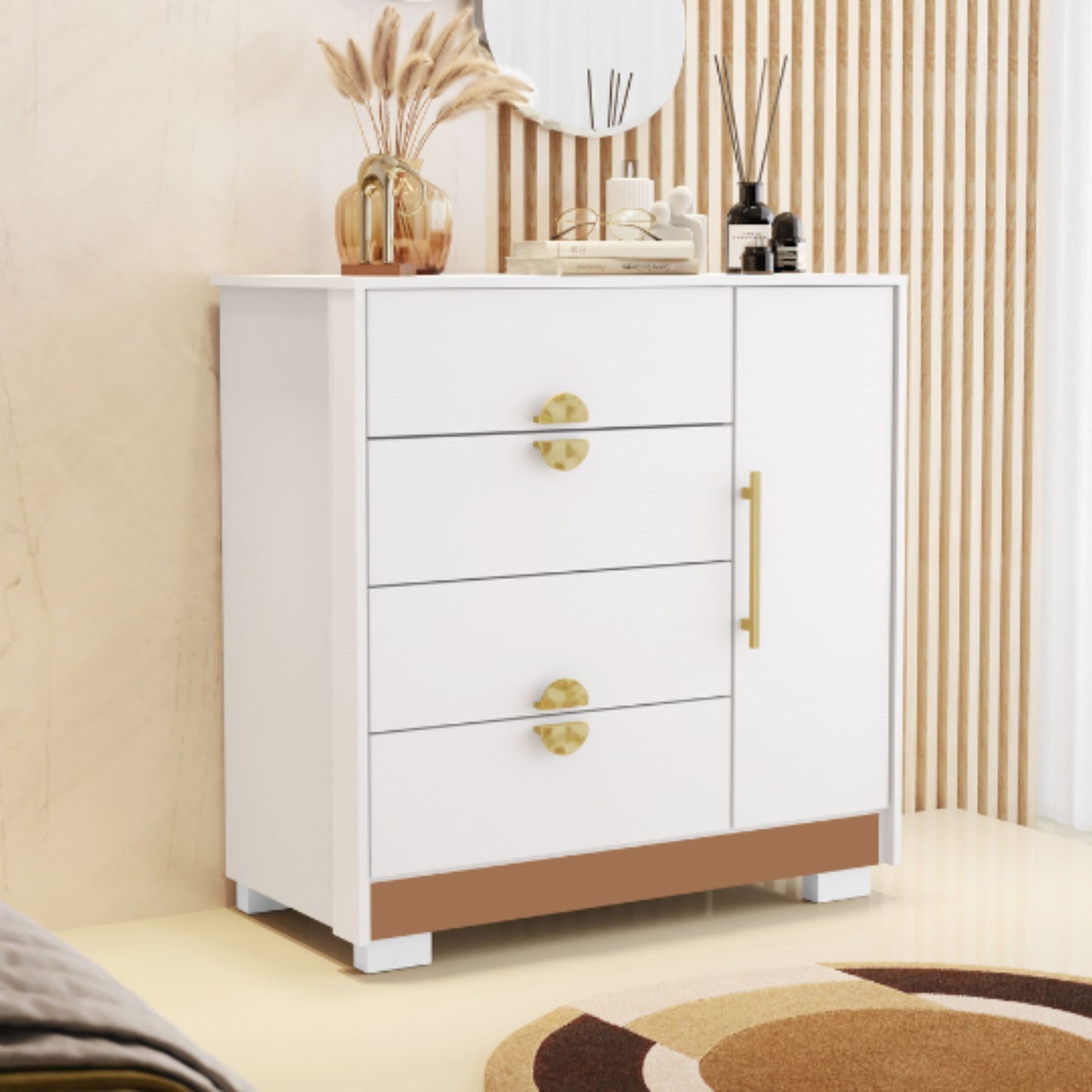 Cómoda 4 cajones y 1 puerta ILHA BELA - BLANCO/CAMARIM