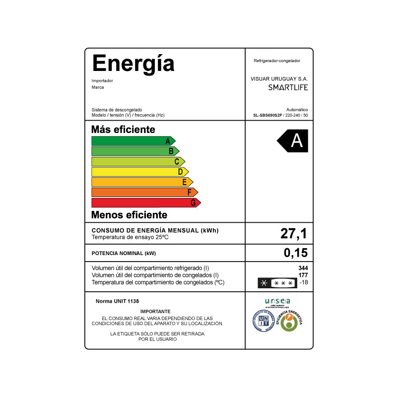 Heladera 2 puertas Side by Side Smartlife SL-SBS690S2P