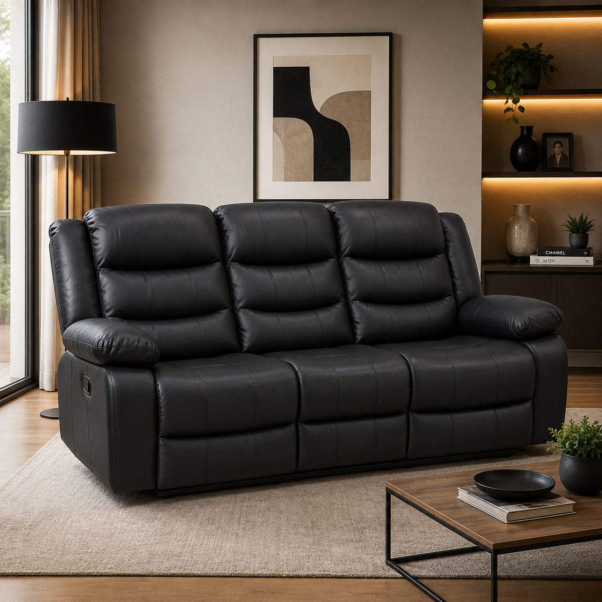 Sillón reclinable 3 cuerpos en PU 2006 - NEGRO