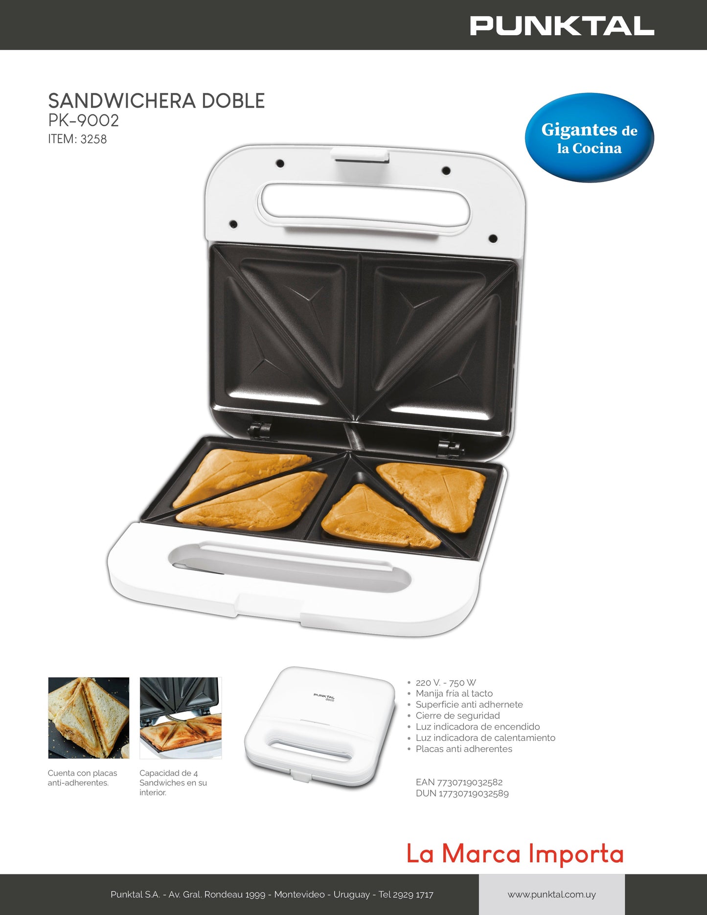 Sandwichera Punktal 750W PK-9002