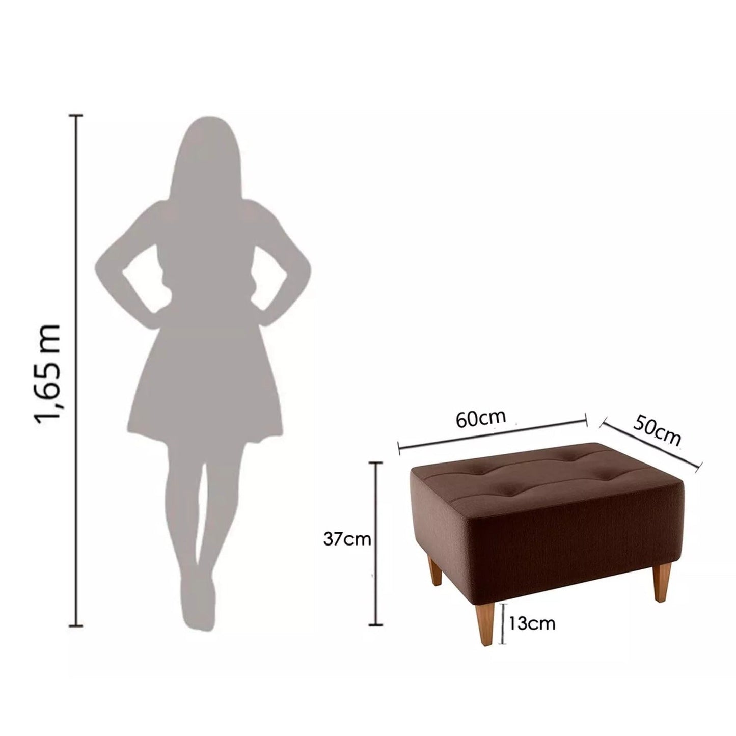 Puff rectangular en tela - NEGRO