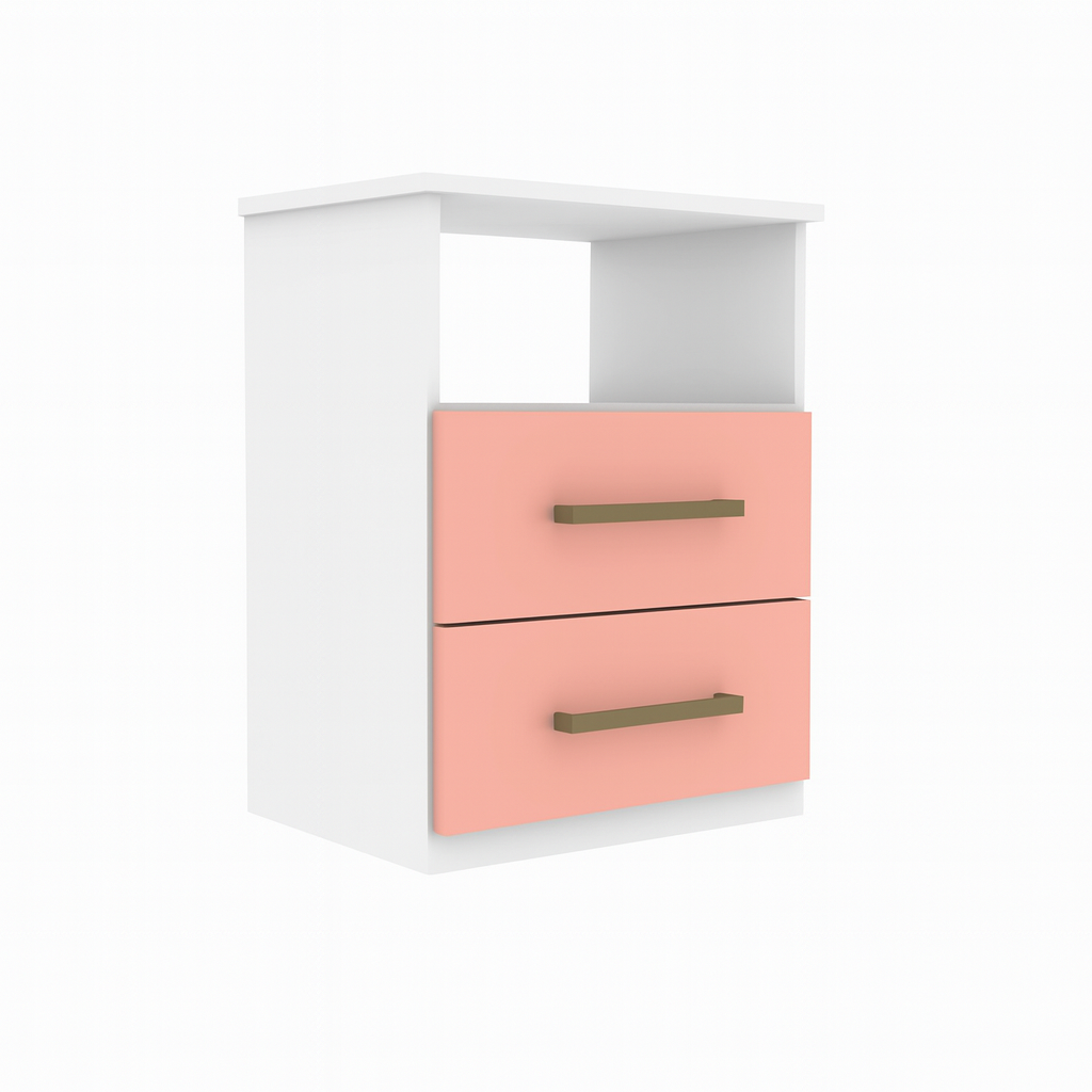 Mesa de luz 2 cajones Splendore 208 - Color:Blanco/Rosa