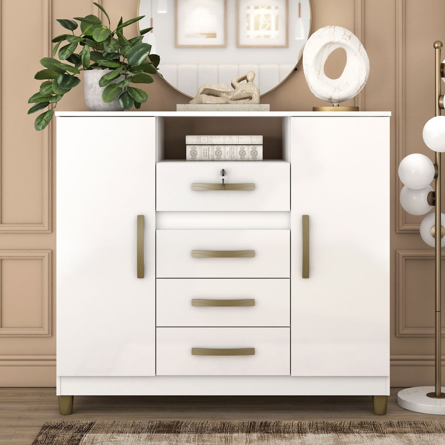Cómoda 4 cajones 2 puertas ANGRA - CO260 - Color:Blanco