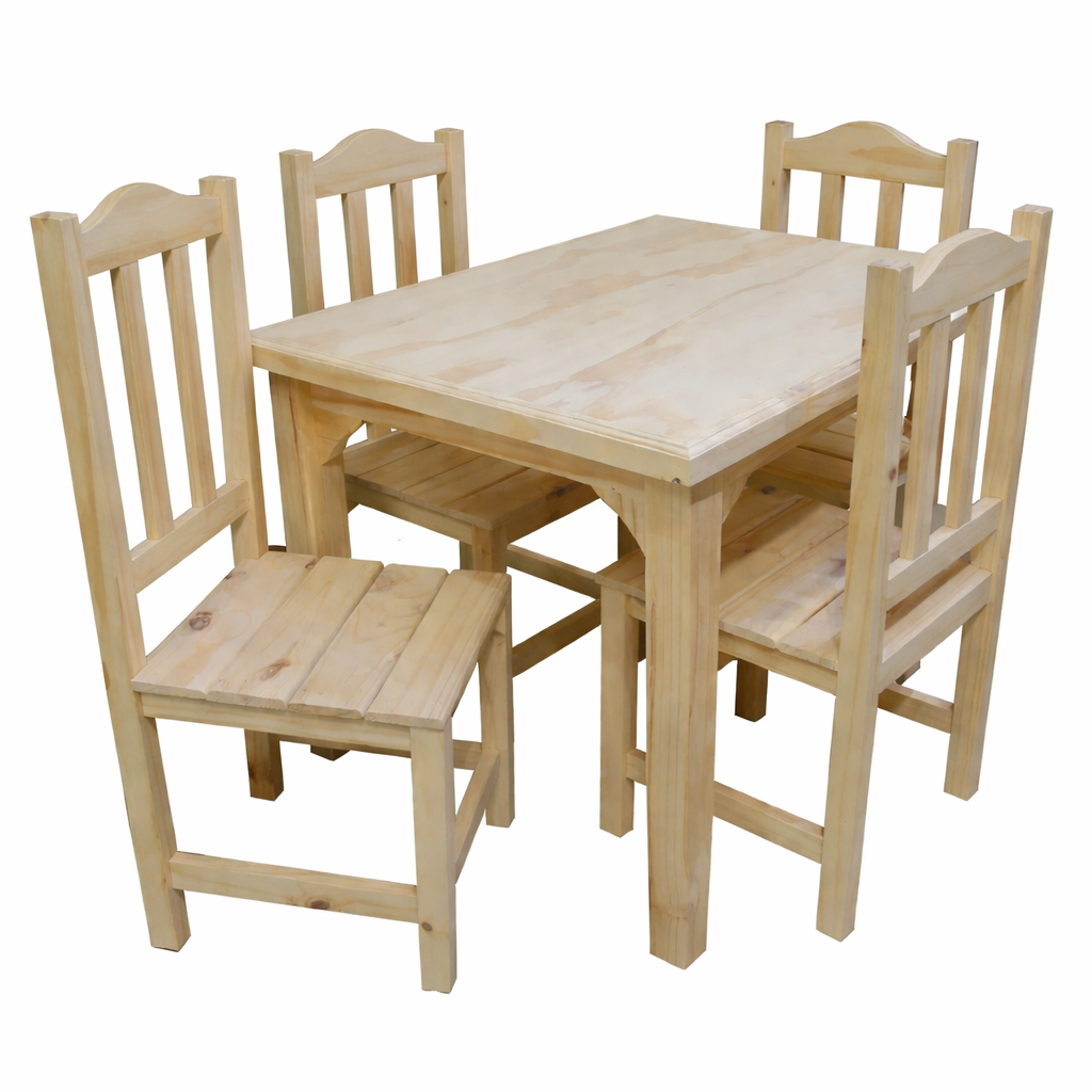 Juego de comedor 4 sillas madera de pino - SIN LUSTRE