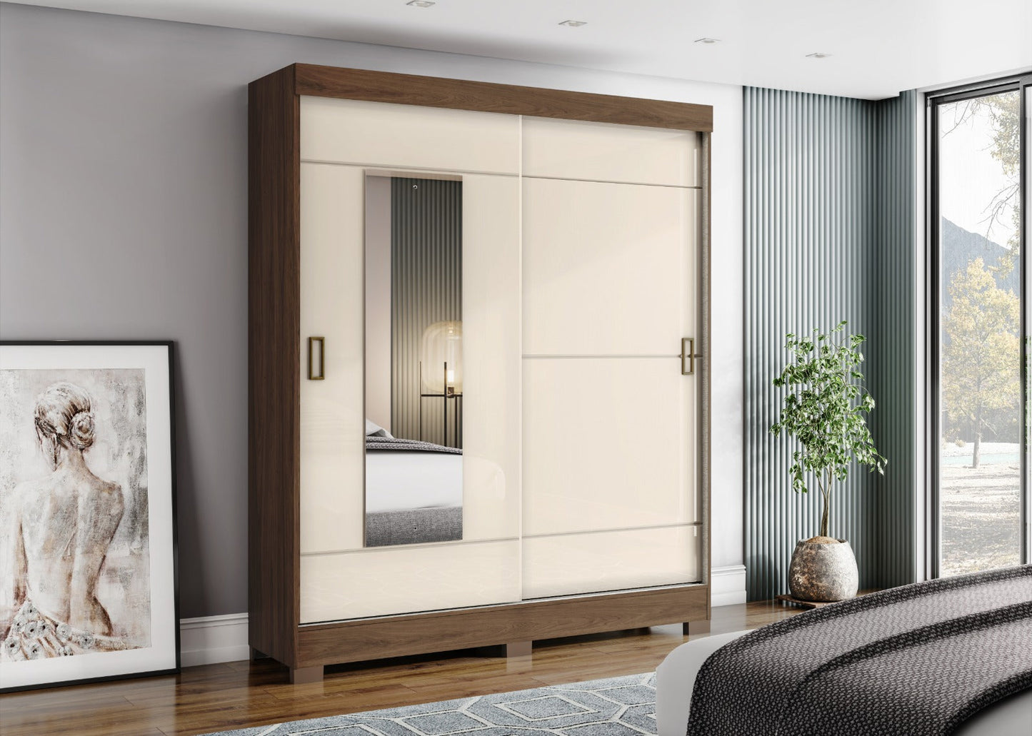 Ropero 2 puertas corredizas B66 - MARRÓN/BEIGE