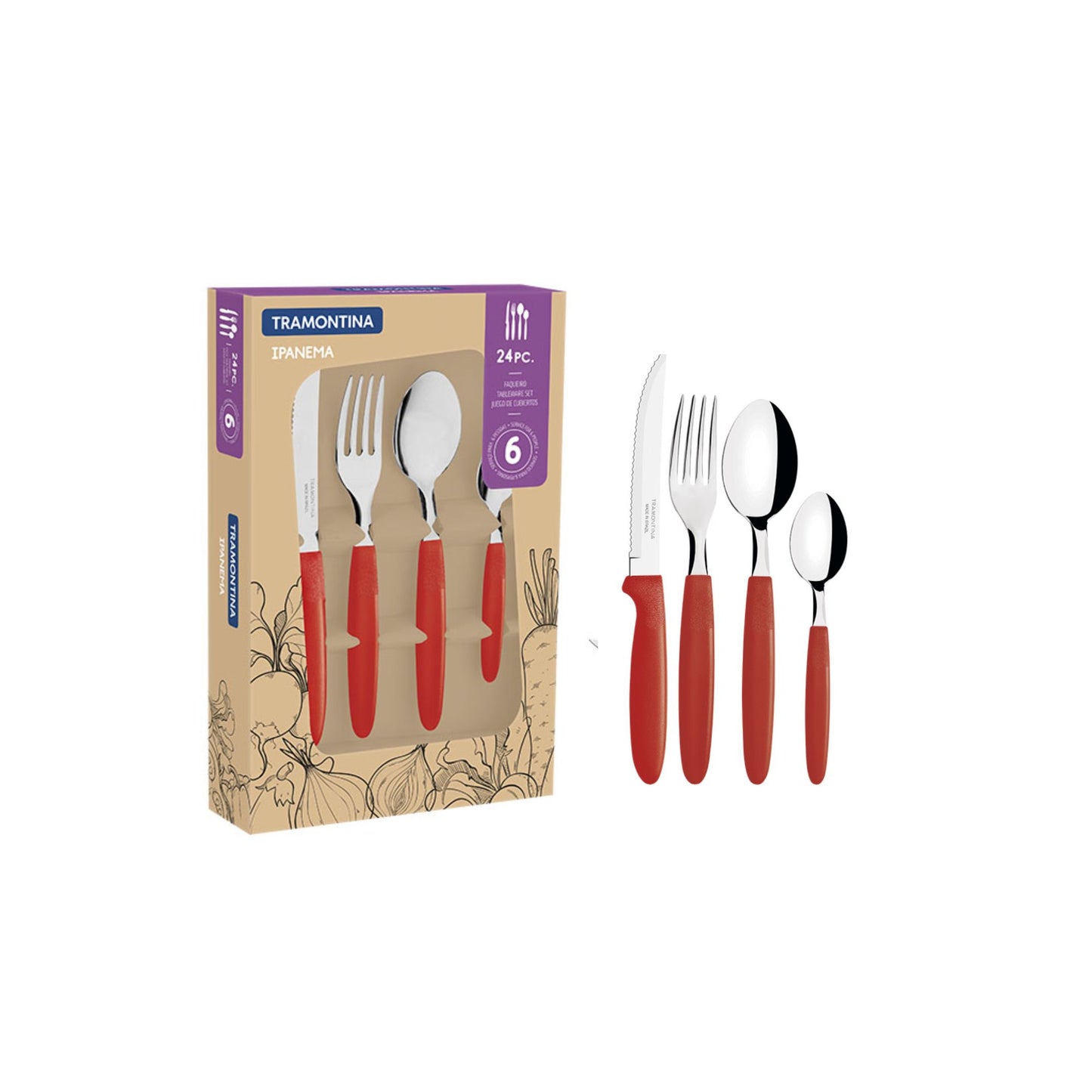 Set de 24 cubiertos Tramontina - ROJO