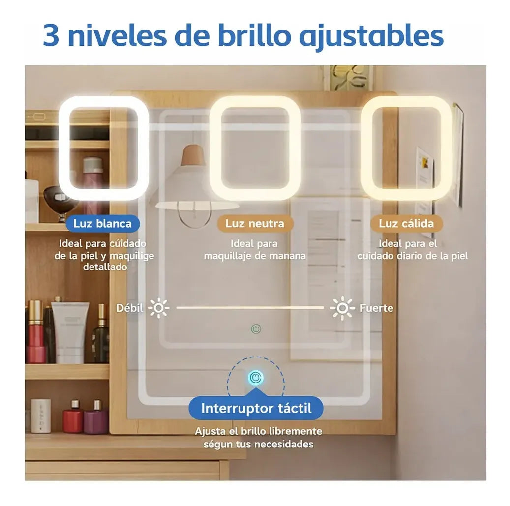 Tocador con Espejo LED Blanco/Madera - ESH0020M