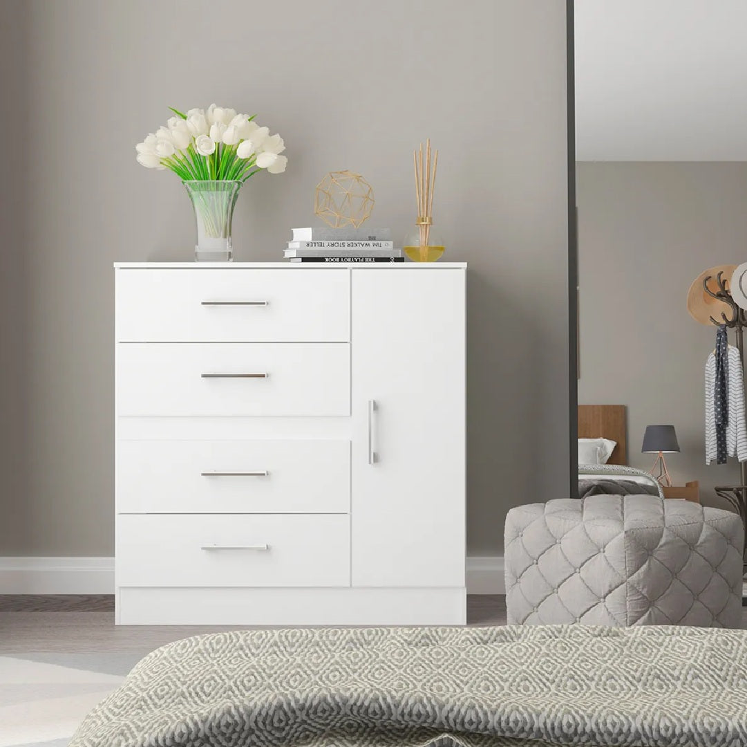 Cómoda 4 cajones 1 puerta - 2009 - color:Blanco Flex