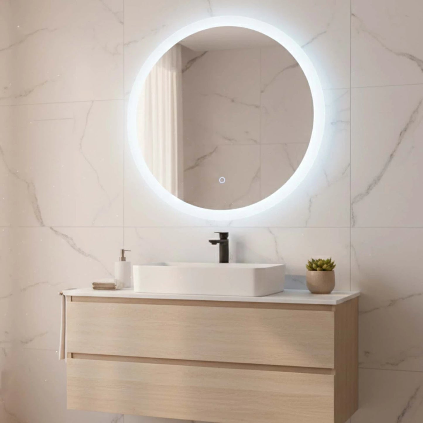 Espejo de pared arenado - 70cm Cristal LED