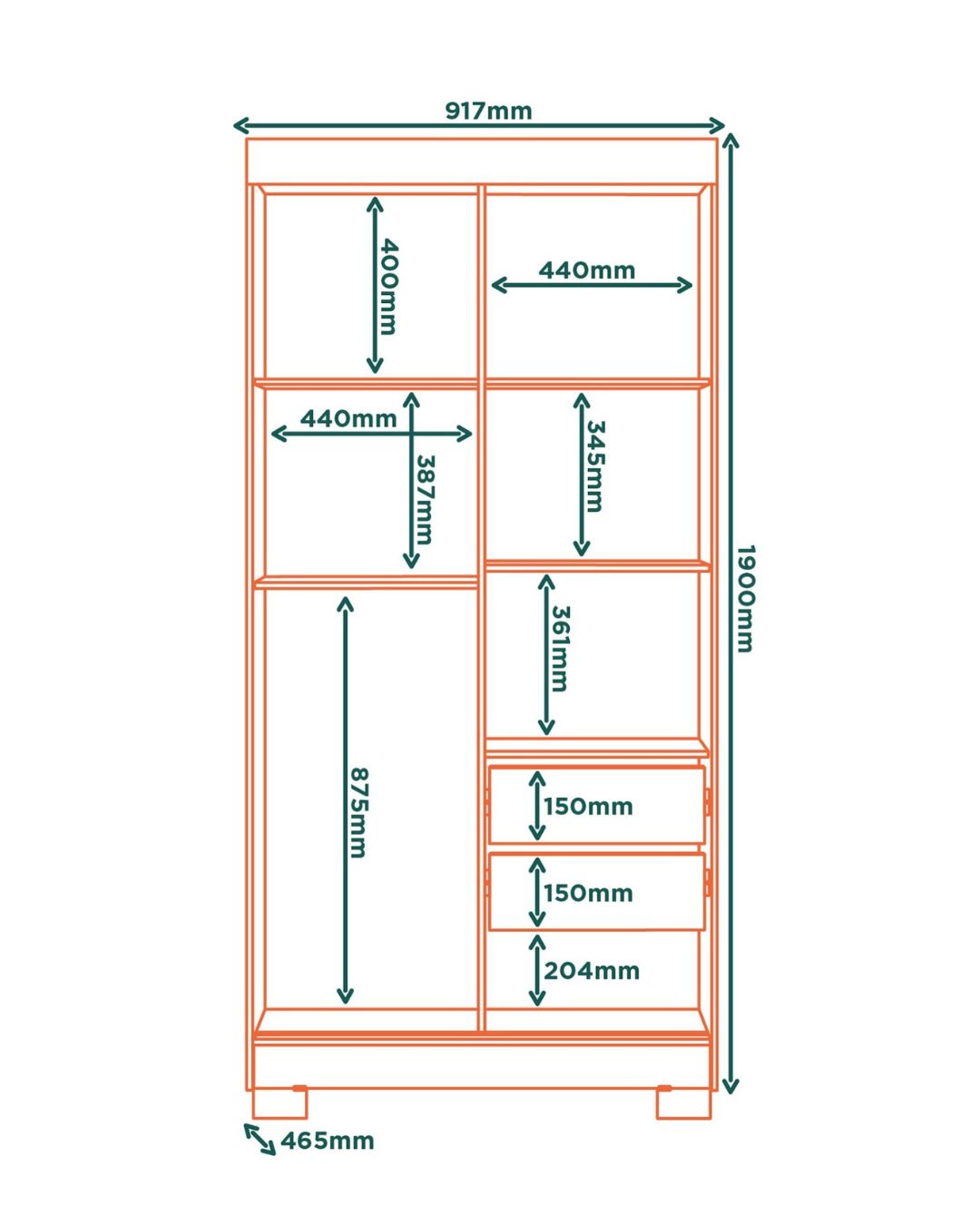 Ropero 2 puertas corredizas ANTARES - MARRÓN