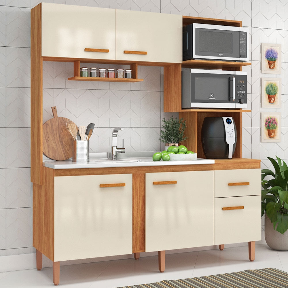 Cocina Compacta New Sevilha - CC46P - Color:Cinamomo/Off White