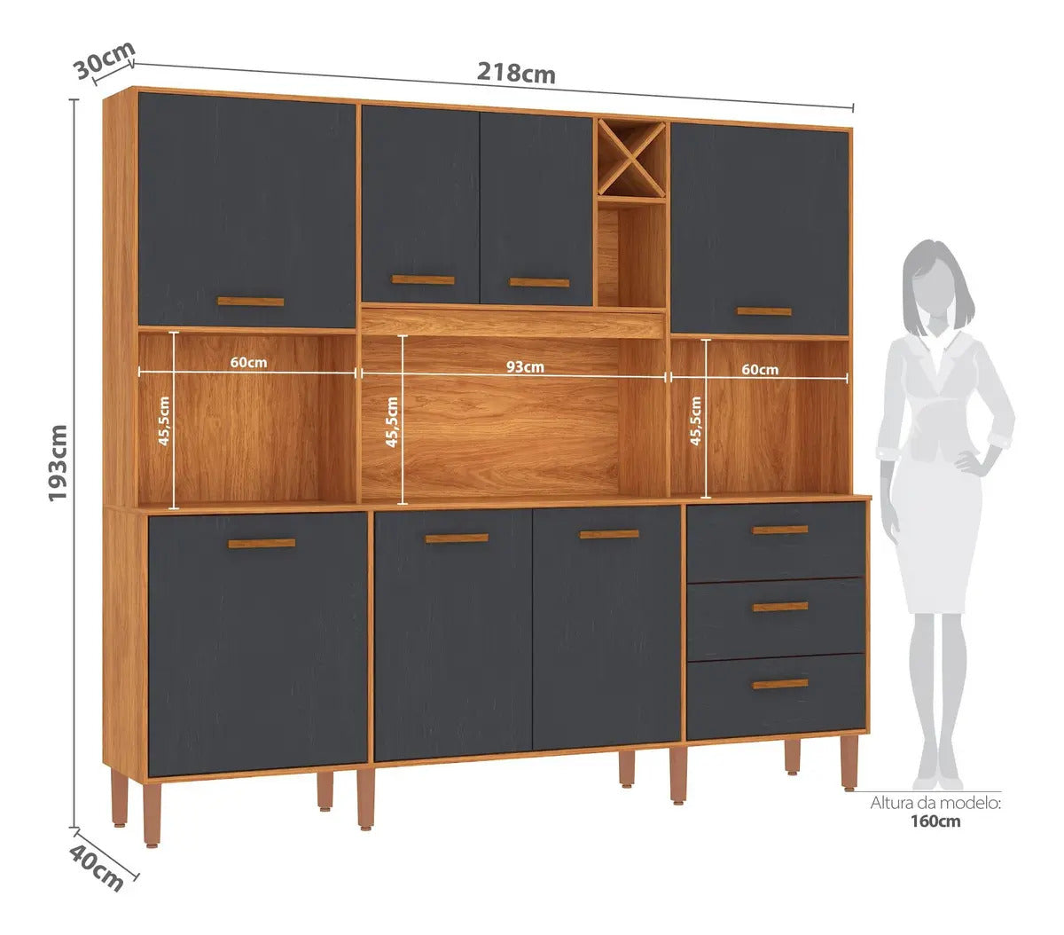 Kit de cocina en MDP Modena CM730 - Cinamomo/Grafito