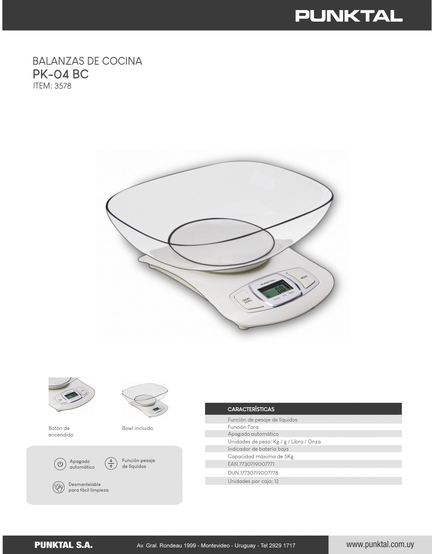 Balanza de cocina Punktal PK-04BC