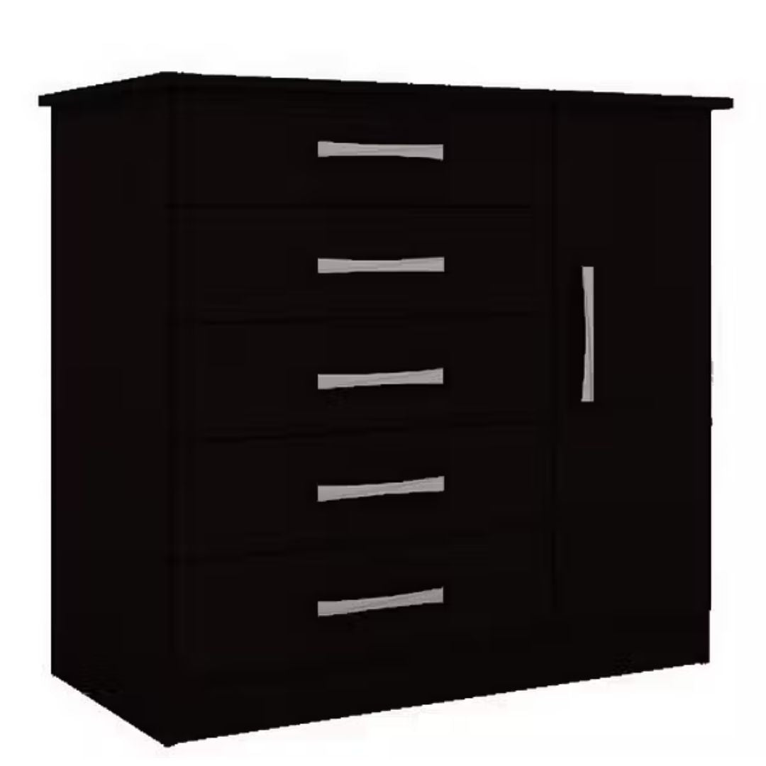 Cómoda 5 cajones 1 puerta - NEGRO