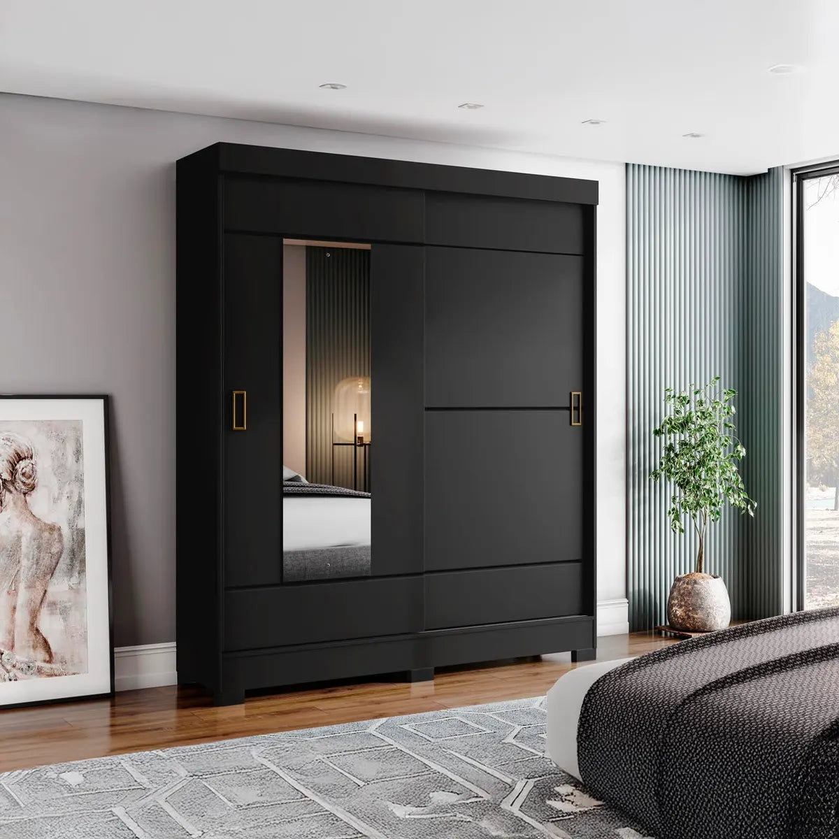 Ropero 2 puertas corredizas B66 - NEGRO