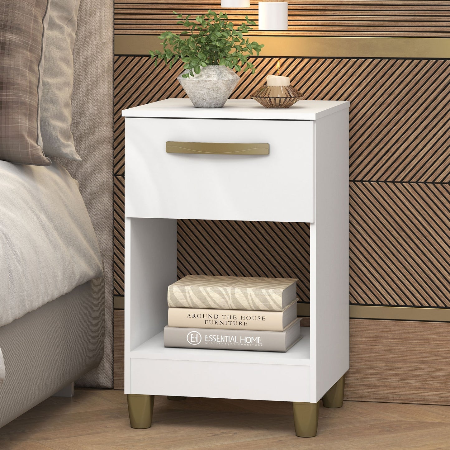 Mesa de luz 1 cajón y espacio MC210 - BLANCO FLEX