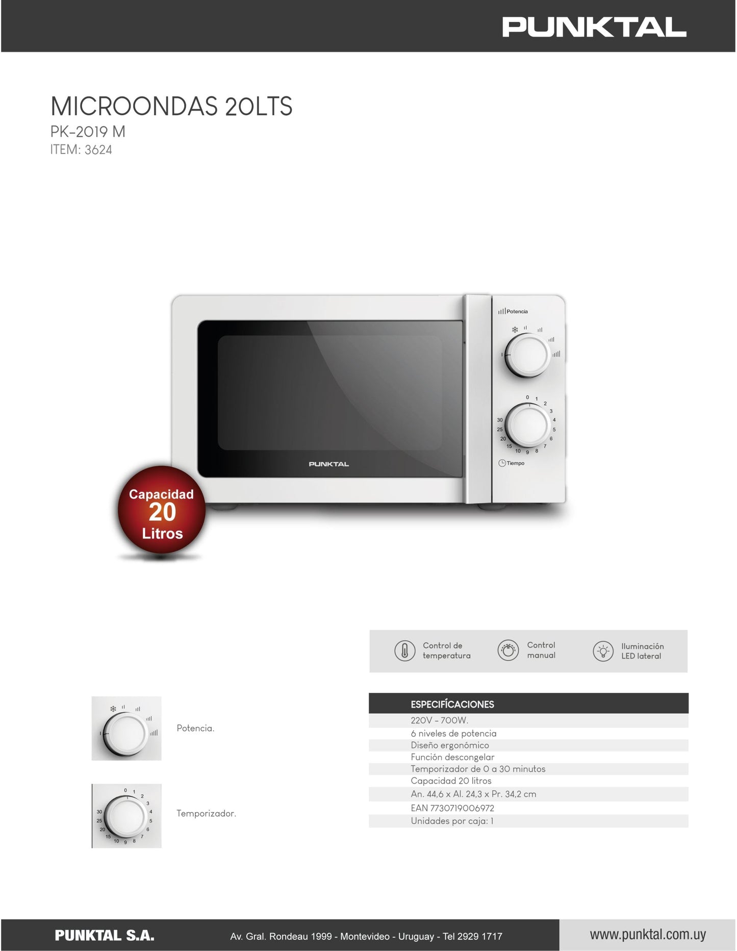 Microondas Punktal manual 20L