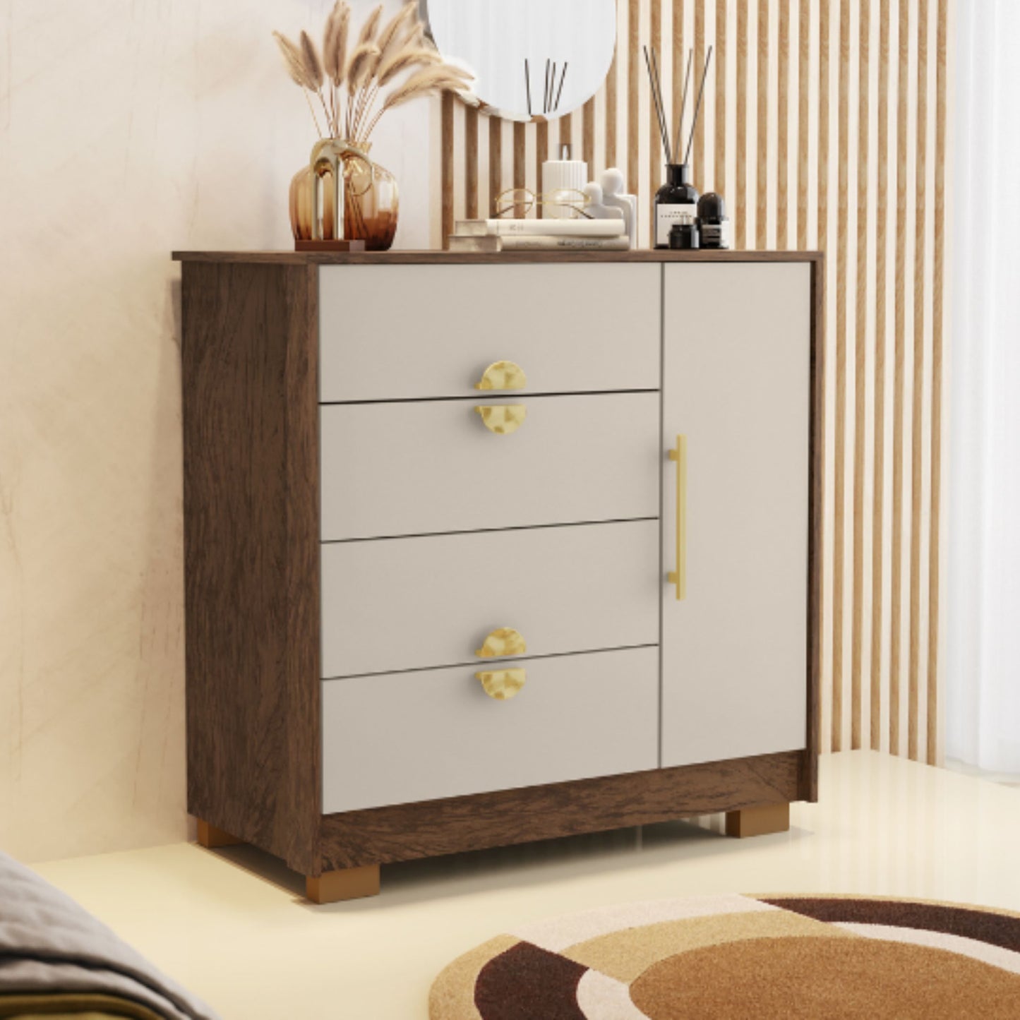 Cómoda 4 cajones y 1 puerta ILHA BELA - IMBUIA/FENDI