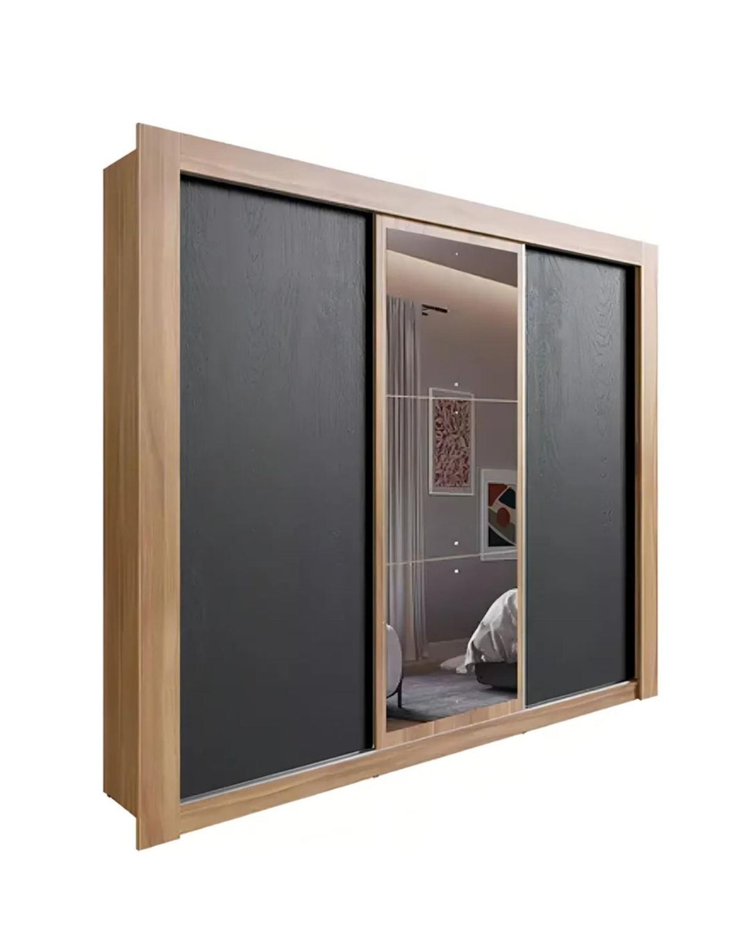 Ropero 3 puertas corredizas con espejo 950 NOGAL/GRAFITO