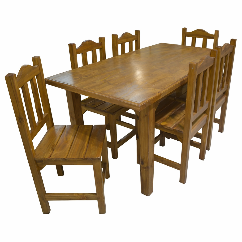 Juego de comedor 6 sillas madera de pino - LUSTRADO