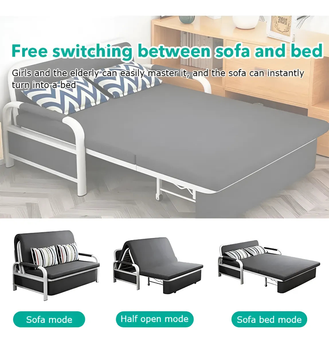 Sofá cama 2 cuerpos plegable en metal ESH0034G - GRIS
