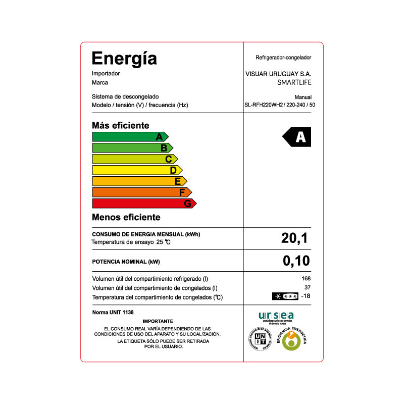 Heladera Smartlife SL-RFH220WH2