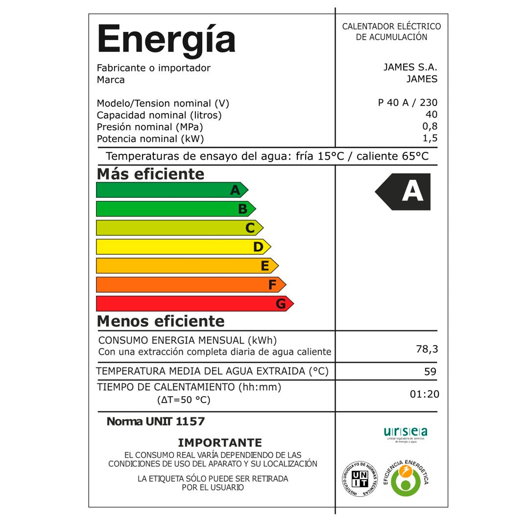Termotanque James 40L