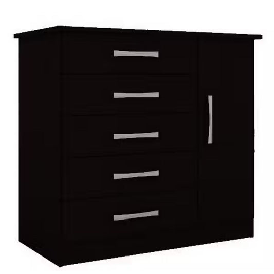 Cómoda 5 cajones 1 puerta negra
