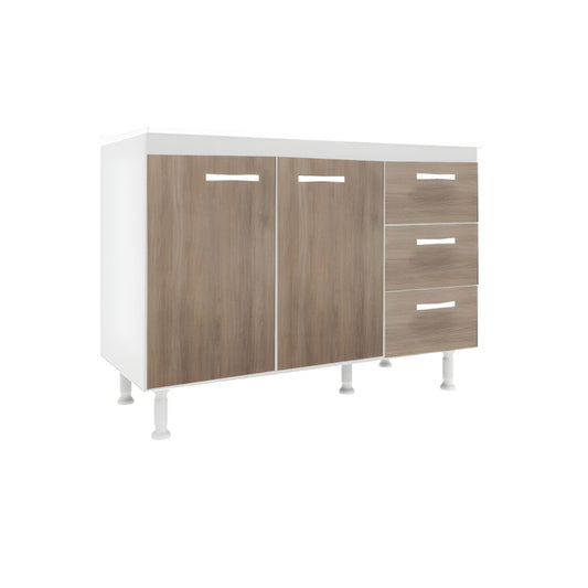 Bajo mesada 2 puertas y 3 cajones rústico/blanco