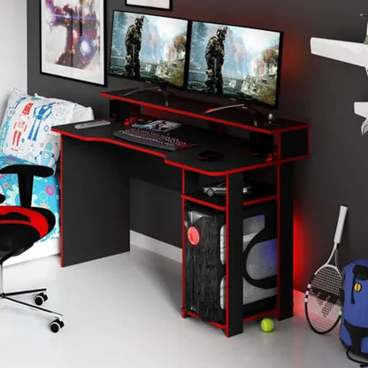 Escritorio gamer con repisa ME rojo