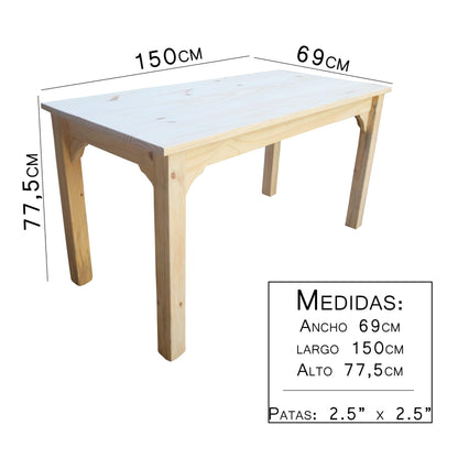 Mesa de comedor madera maciza grande - SIN LUSTRE