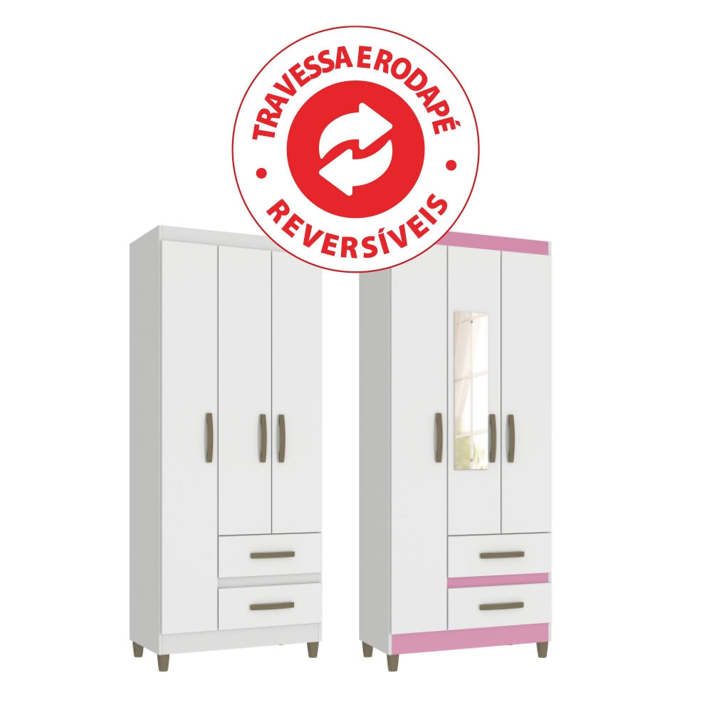 Ropero PORTO 3 puertas 2 cajones RP1320 CON ESPEJO - BLANCO FLEX