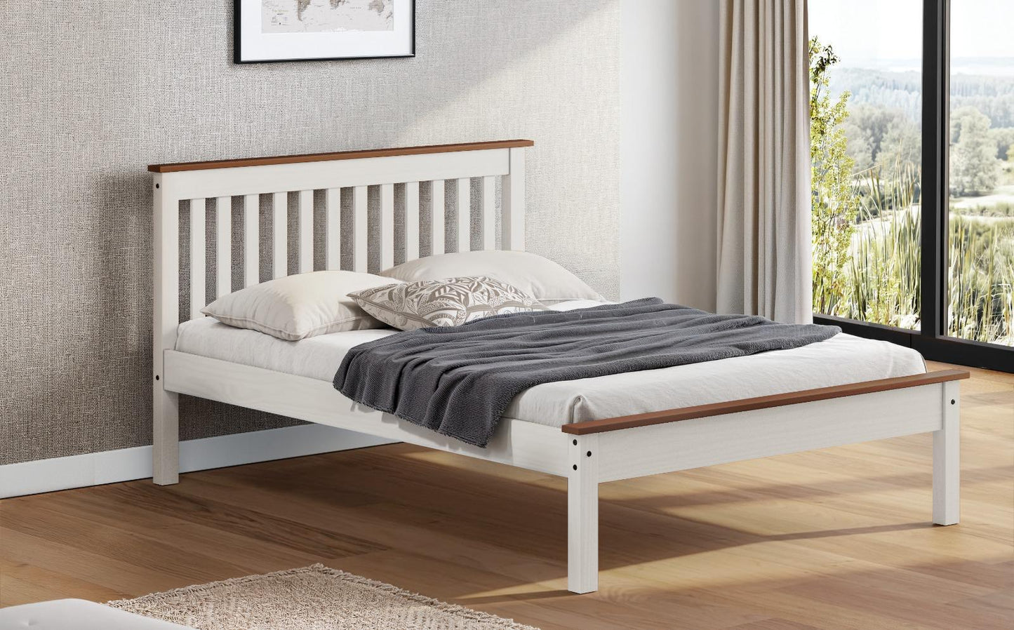 Cama 2 plazas madera maciza ARIZONA - BLANCO