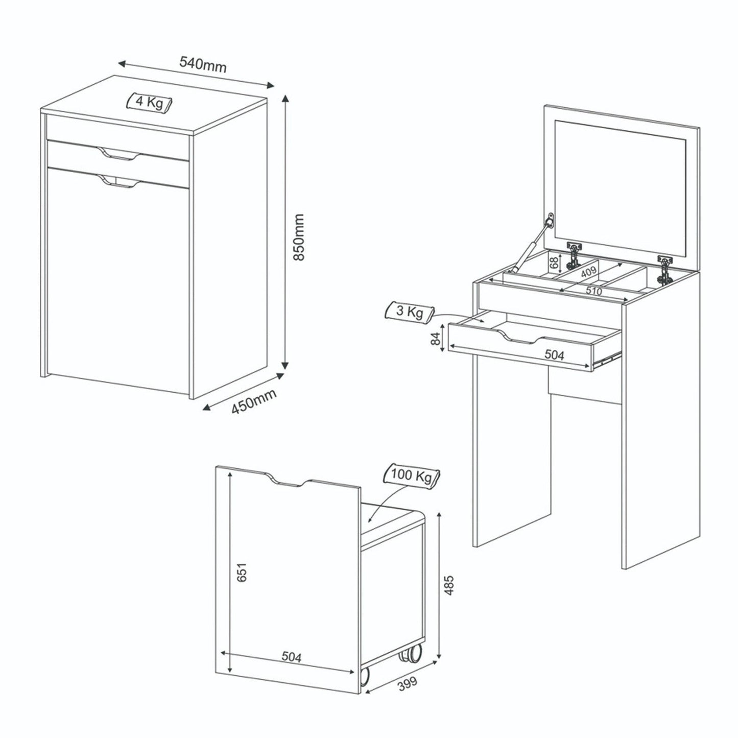 Tocador con banco Rosado/Blanco - PE-2007/408