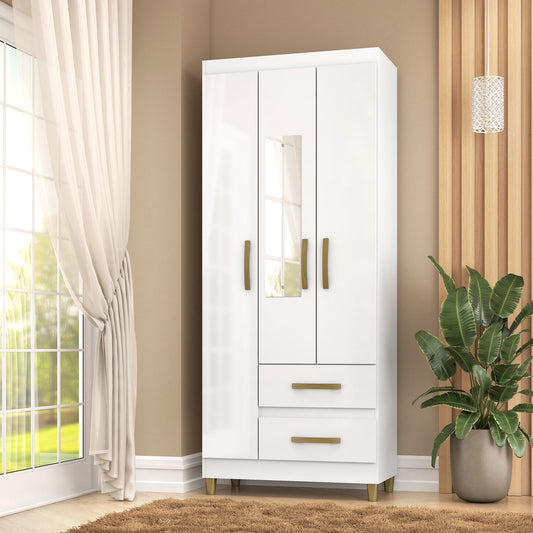 Ropero PORTO 3 puertas 2 cajones RP1320 CON ESPEJO - BLANCO FLEX
