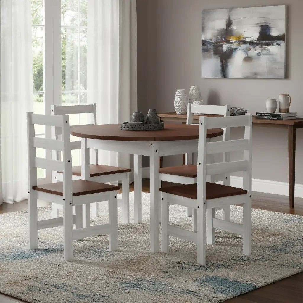 Juego de comedor 4 sillas Blanco/Nogal - ALAS